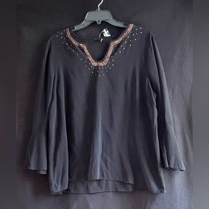 Sheer, Black, Studded, Boho Blouse (Sz Lg) NWT